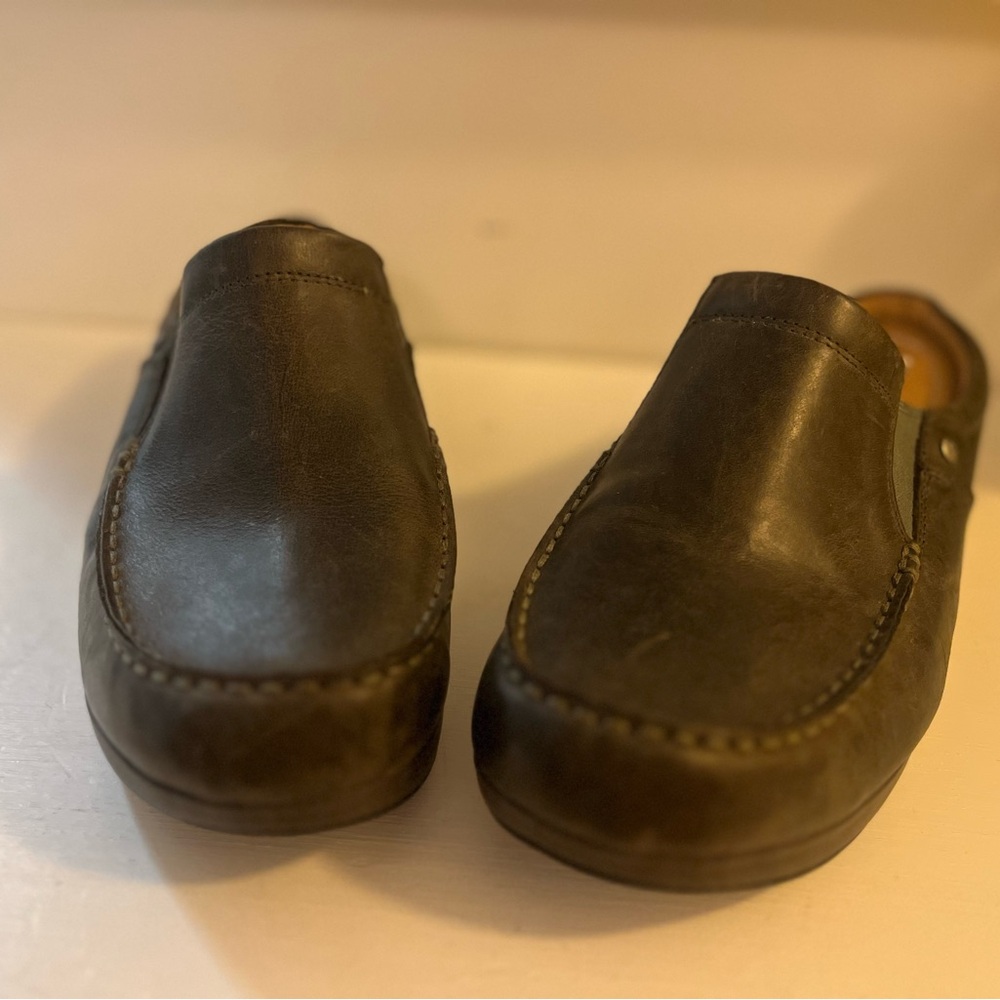 4Eursole Backless Olive Moc Toe Slide Leather Clog